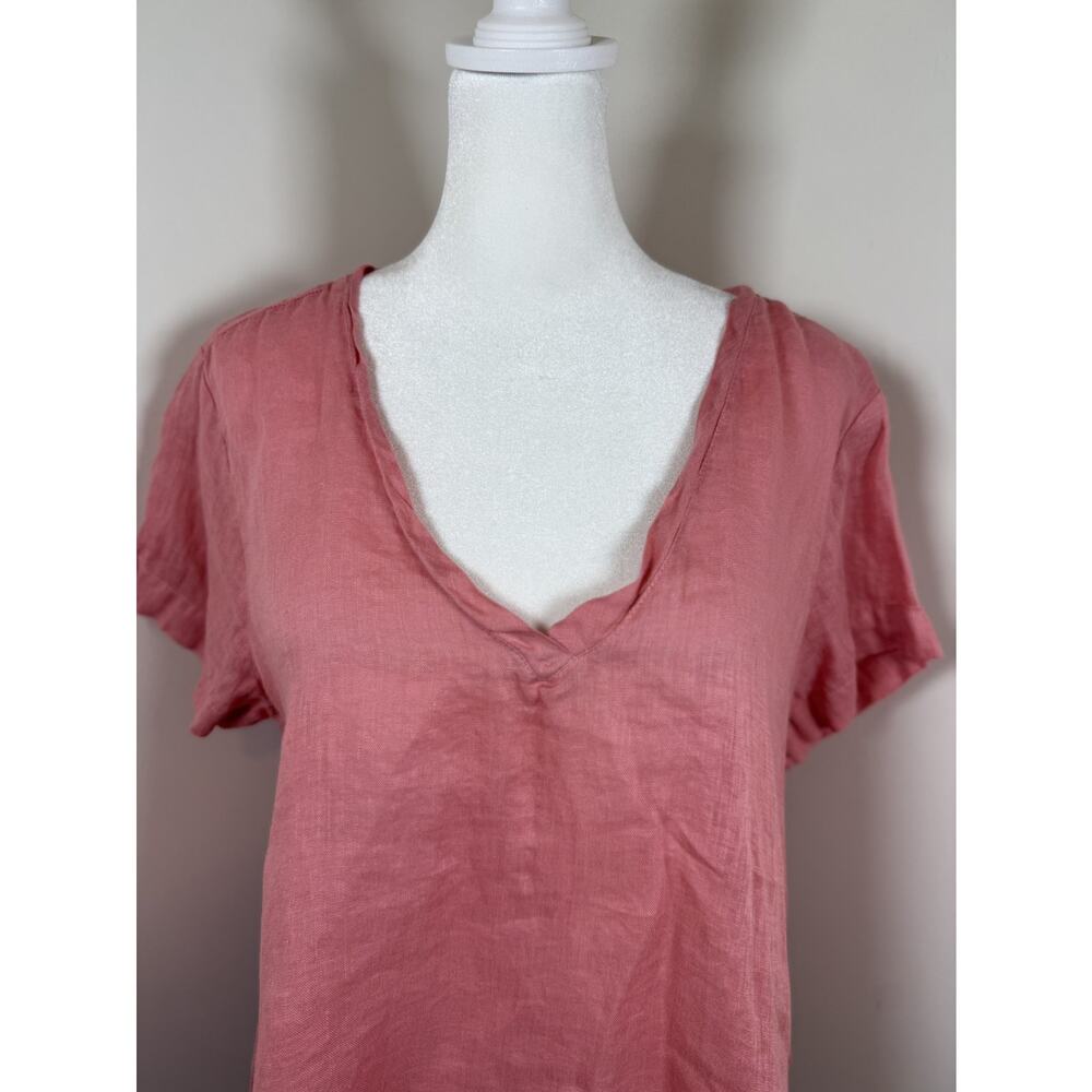 Bella Dahl Linen V Neck Top Peach Short Sleeve Raw Hem Women's M Boho Lagenlook - Picture 2 of 11